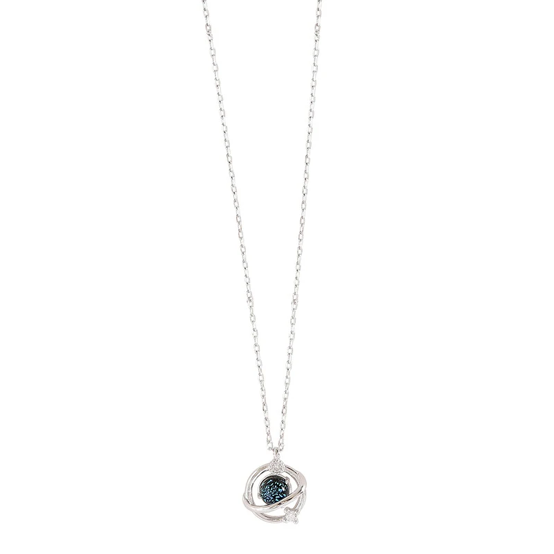 

925 Sterling Silver Pin Ring Universe Simple Temperament Blue Planet Pendant Girl's Clavicle Chain