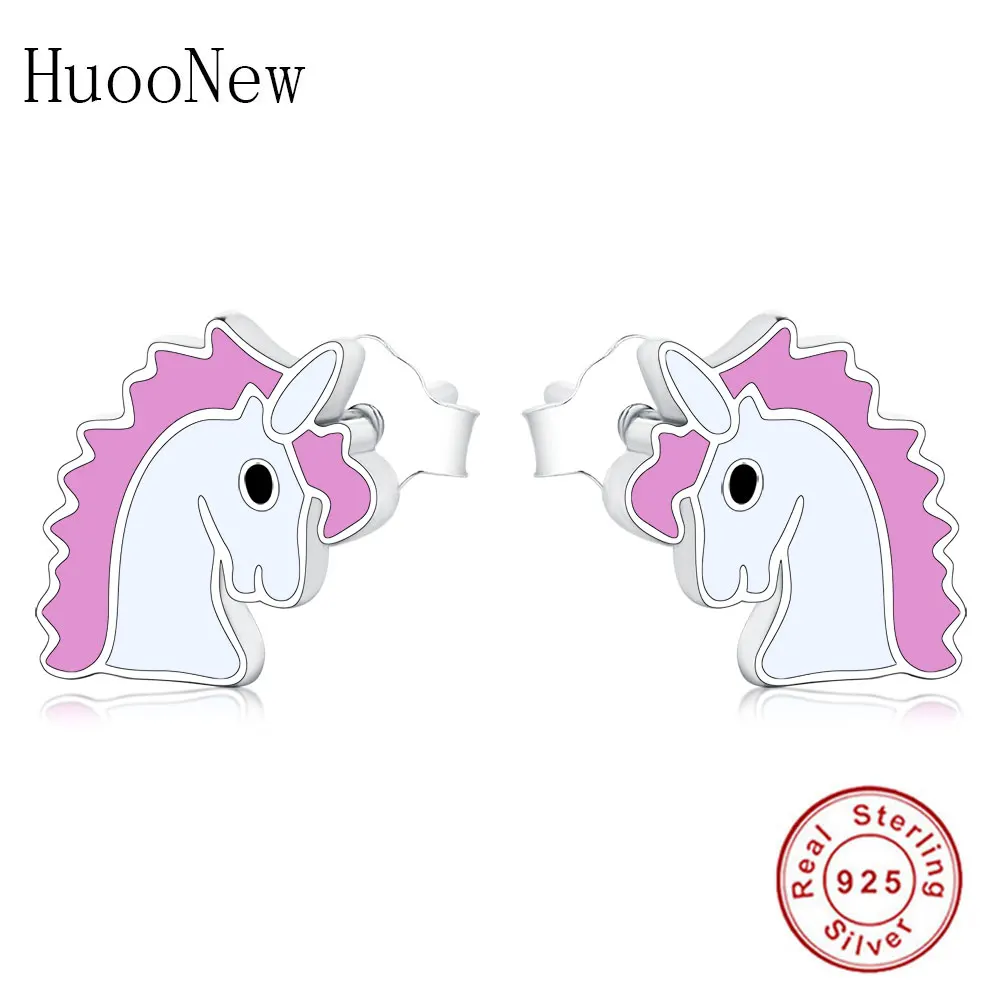 

Pink Enamel Cute Lovely Unicorn Pony Stud Earrings 2019 Brincos Luxury S925 Sterling Silver Earring Gift Berloque