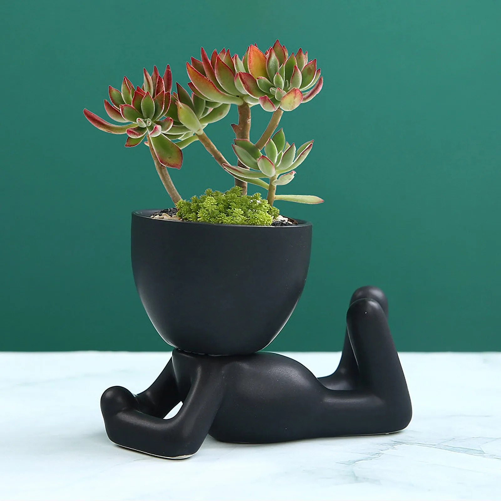 

New Novel Bonsai Head Grass Doll Hair Black Lazy Man Rely Plant Garden Diy Mini