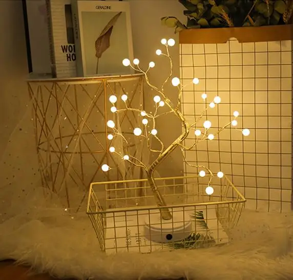 36 LED babysmish Стильный медный провод в форме дерева Ночной светильник с сенсорным