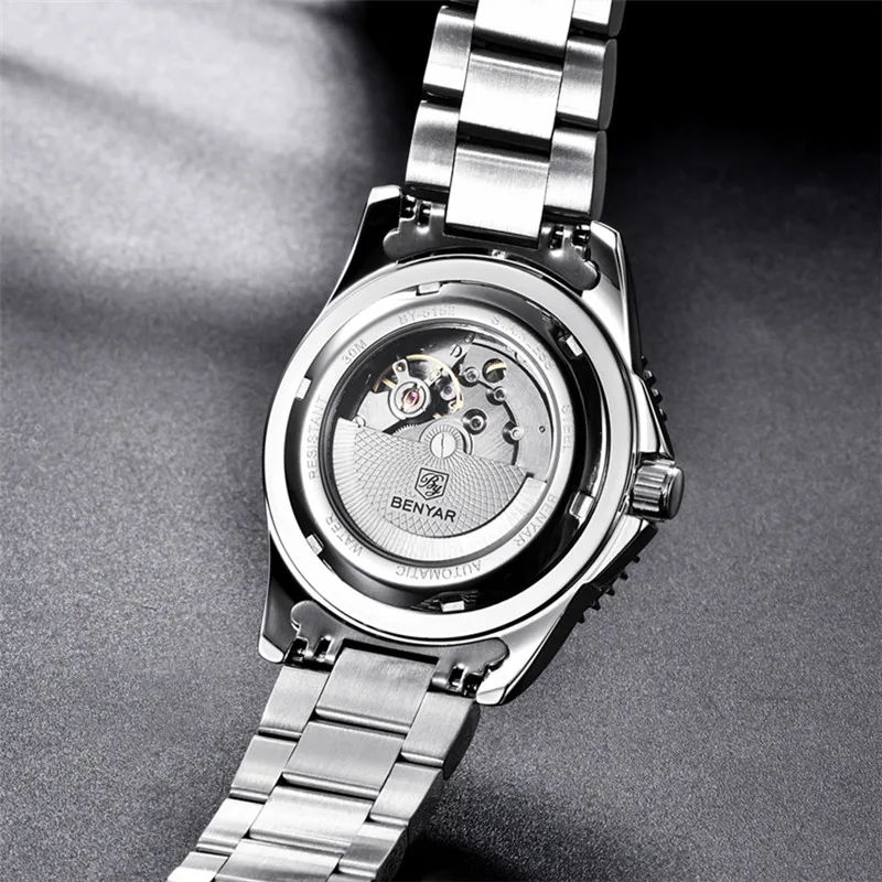 Часы мужские механические водонепроницаемые из нержавеющей стали в стиле