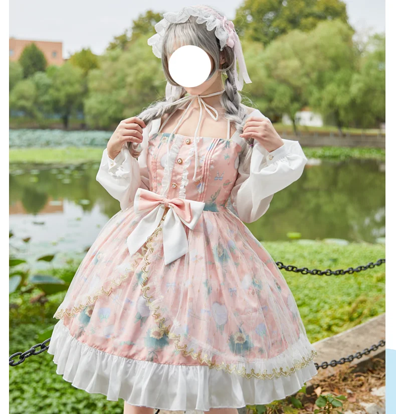 

Женское платье в готическом стиле Loli, розовое платье с бантом, с высокой талией и принтом, для косплея