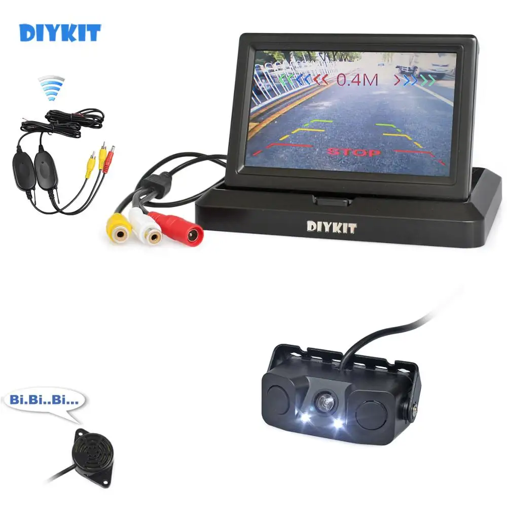 DIYKIT, беспроводная " Автомобильная камера заднего вида, комплект, резервный автомобильный монитор, парковочный радар, датчик, 2 в 1, автомобильная камера, парковочная система