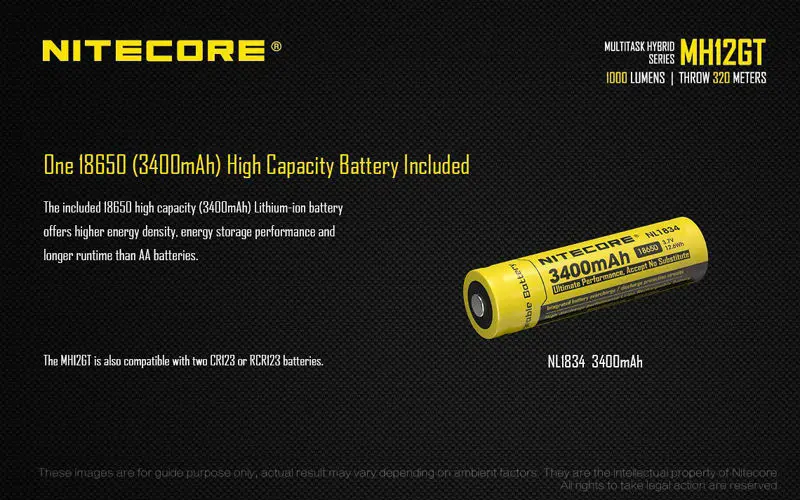 NITECORE MH12GT 1000 люмен светодиодный 18650 3400 мАч аккумулятор USB Перезаряжаемый Фонарик поисково-спасательный портативный фонарь