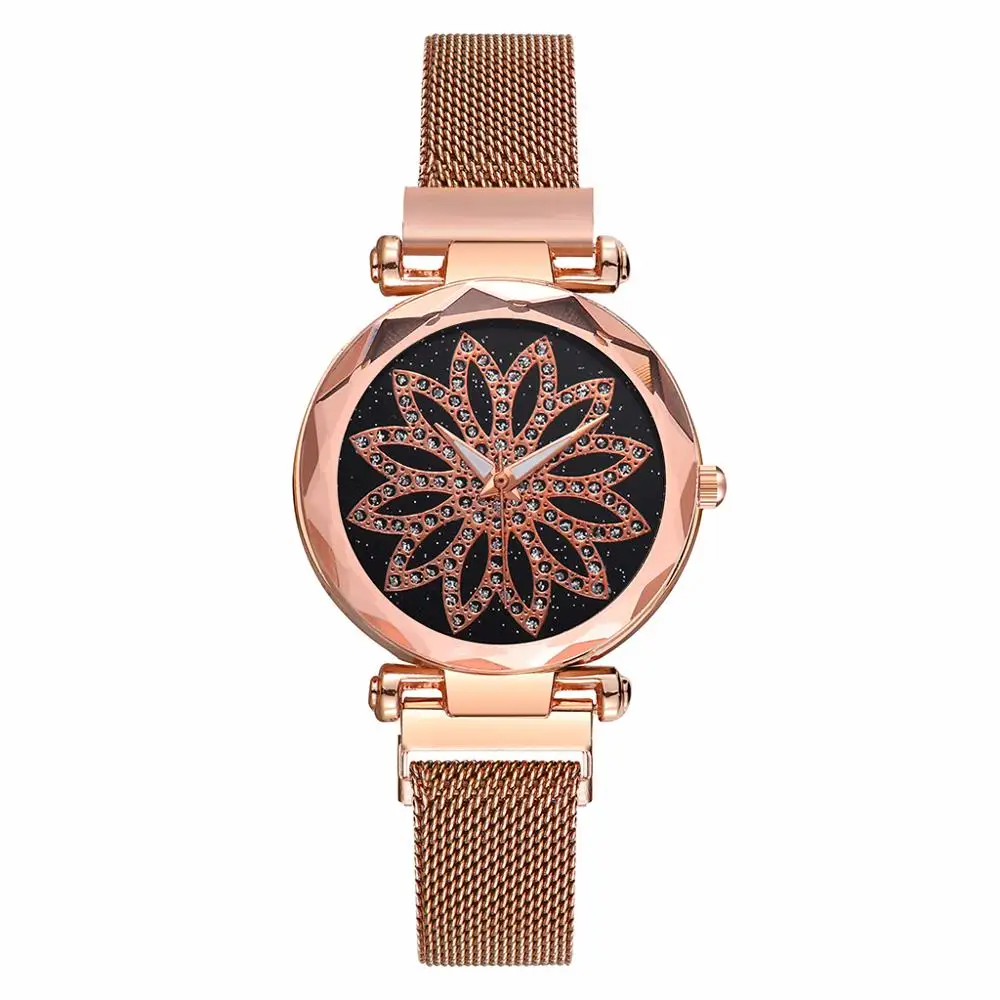 

Pop Pop Women Magnet Buckle Starry Sky Flower Watch Luxury Stainless Steel Quartz Watch Clock Dropshipping