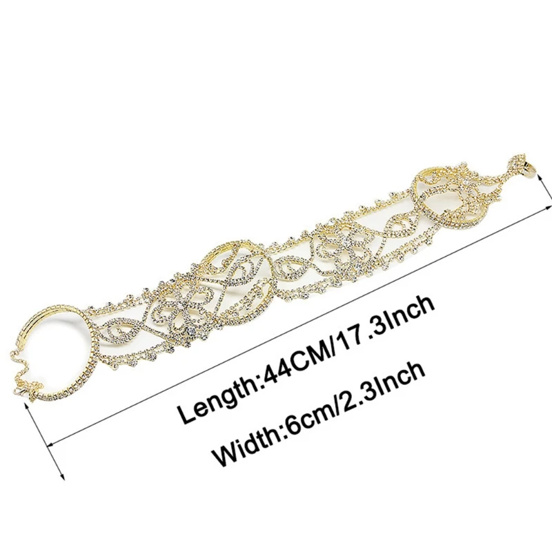 

Women Statement Glitter Rhinestone Arm Cuff Armlet Bracelet and Ring Wedding Bridal Hand Chain Bangle Belly Dance Jewelry
