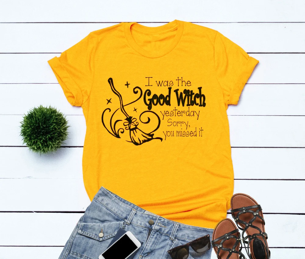 

Саркастический Хэллоуин TeeI была хорошей ведьмой вчера Извините, что вы пропустили эту футболку, повседневные топы со слоганом, одежда для Х...