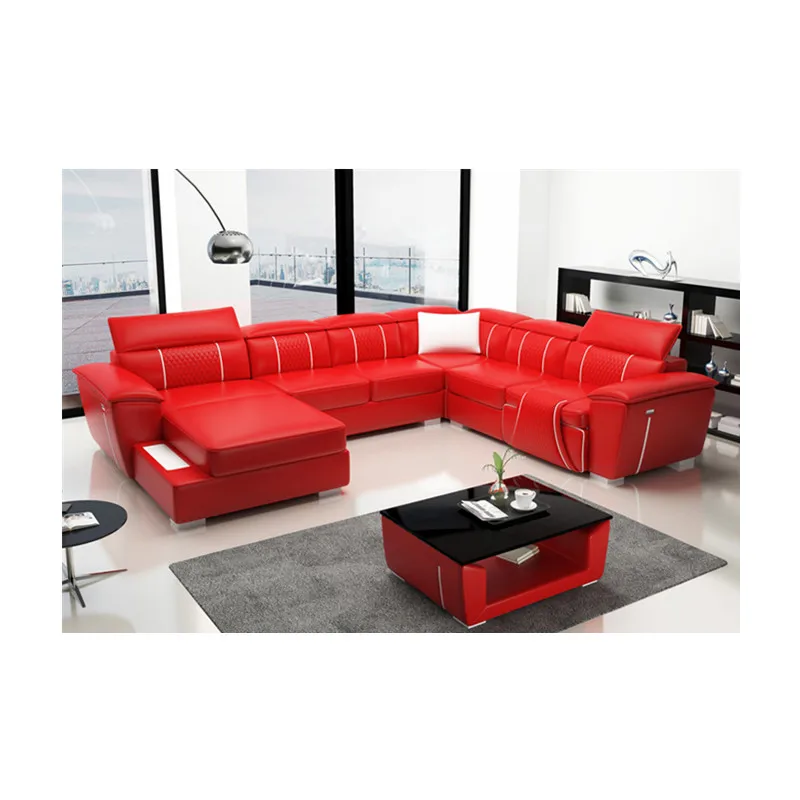 Многофункциональный современный диван для гостиной красного цвета кожаный