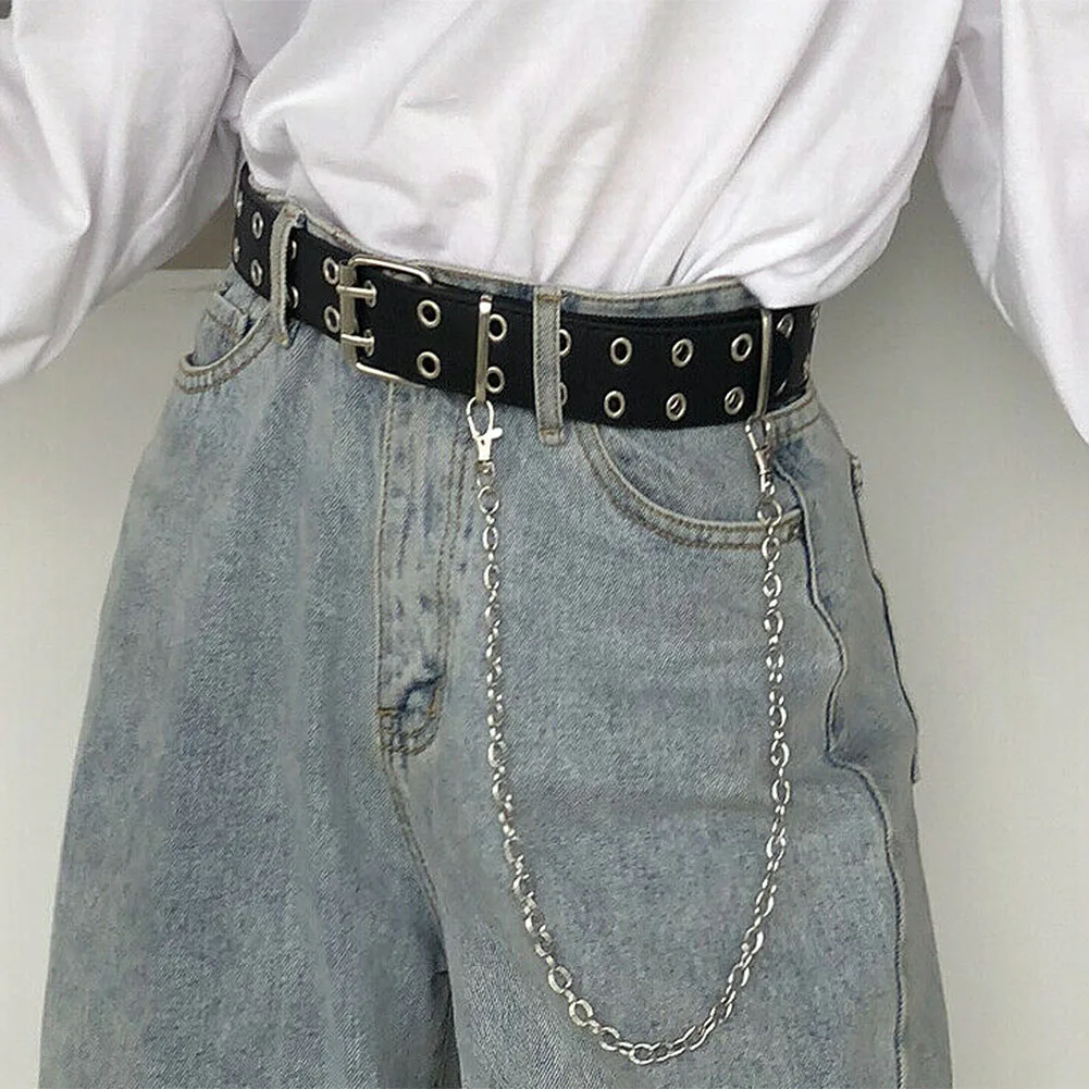 

Women Punk Chain Fashion Belt Adjustable Double/Single Row Hole Eyelet Waistband with Eyelet Chain Decorative Belts 2020 New