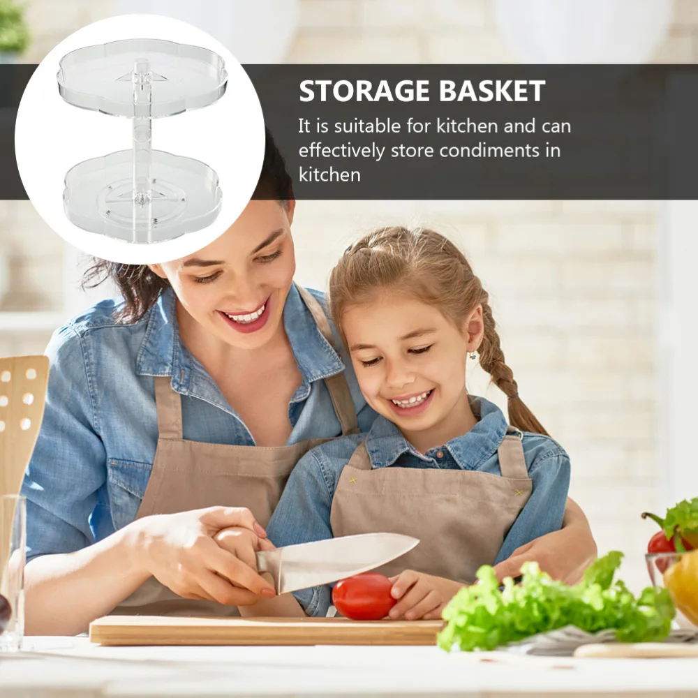 

1Pc Rotating Rack Seasoning Jar Double-layer Storage Holder (Transparent)