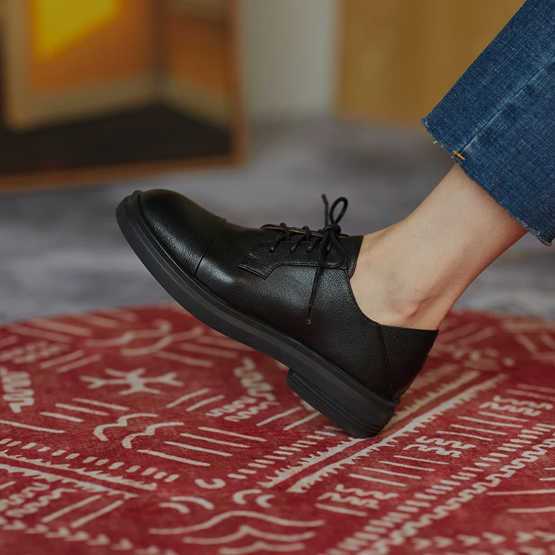 

ZVQ Woman Genuine Leather Leisure Shoe Four seasons New Style Round Toe Solid color Concise Comfortable ventilation frenulum