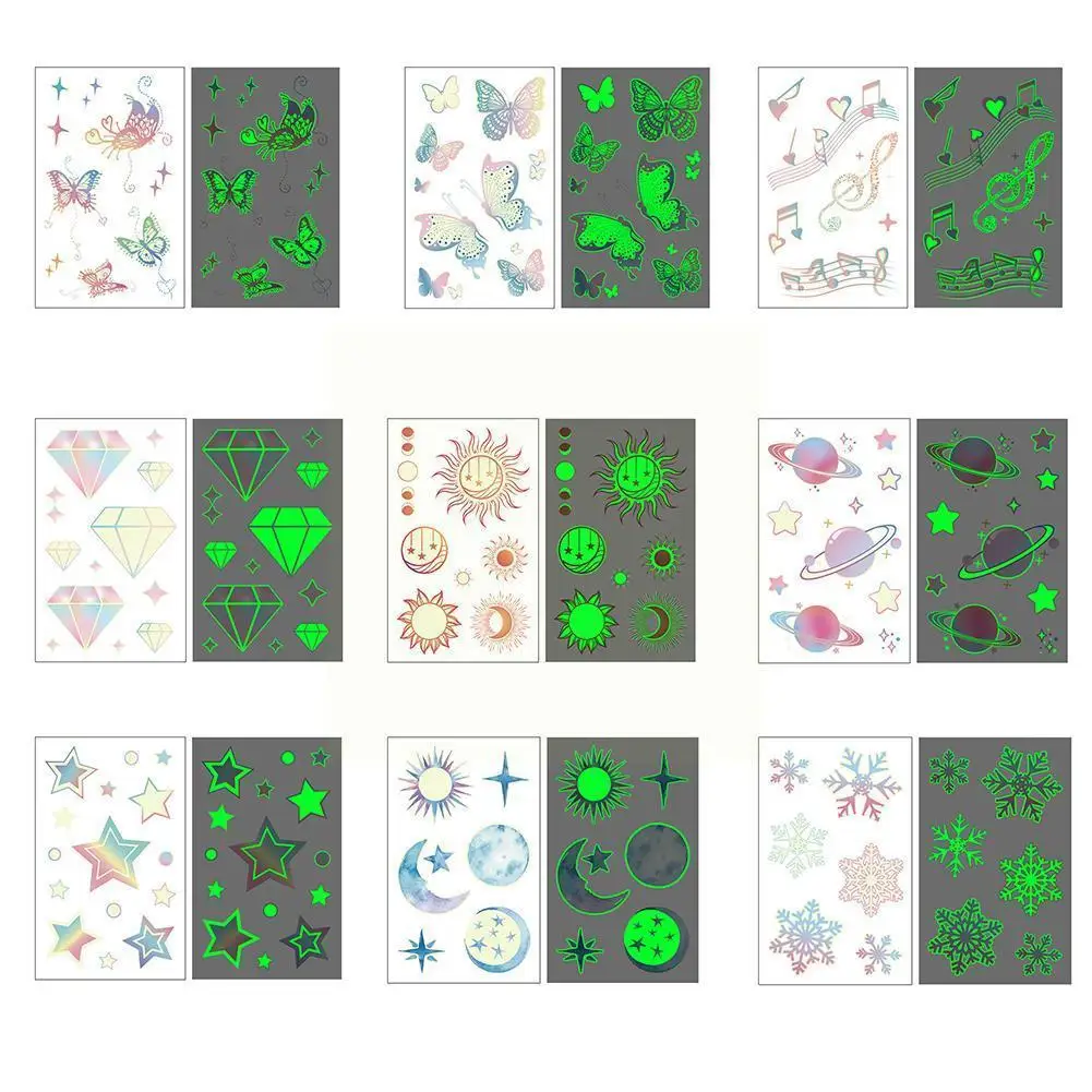 

1pcs Waterproof Luminous Tattoo Stickers Gradient Space Music Tattoo Feather Butterfly Festival Stickers M3W3