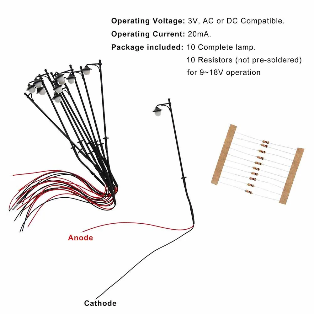 10 шт. модельные светодиодные лампы 65 мм Калибр H0 / 00 светильник онари уличные