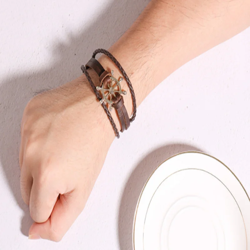 Модный мужской браслет из микрофибры и кожи с регулируемой пряжкой сплава в