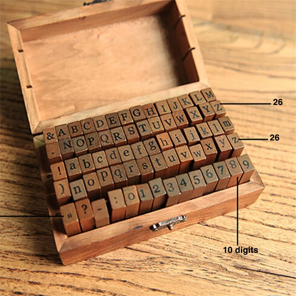 

70pcs Alphabet Letter Uppercase DIY Handmade Wooden Rubber Stamps Set Craft School Stationery Wood Kids Number Decoration