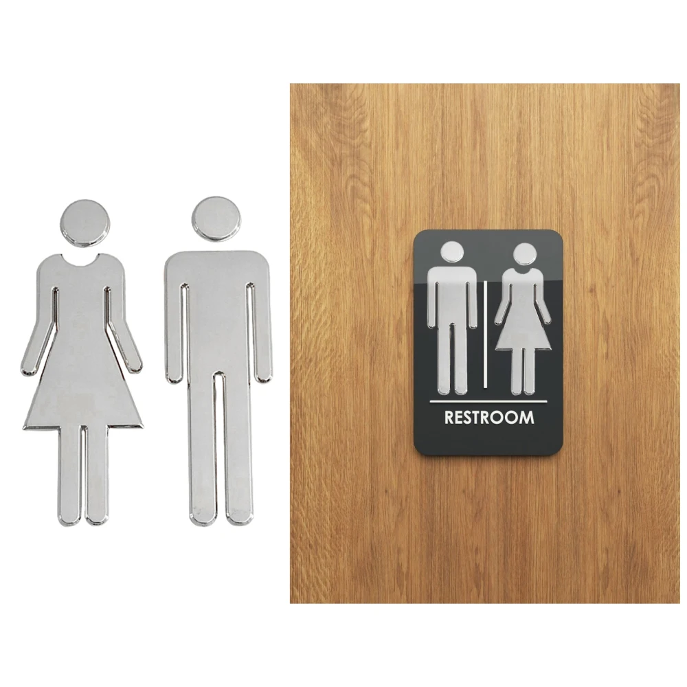 Restroom Washroom Signage WC Decals Adhesive Backed Acrylic Toilet Symbol Decoration Home Gold Bronze ABS Plastic Silver Office |