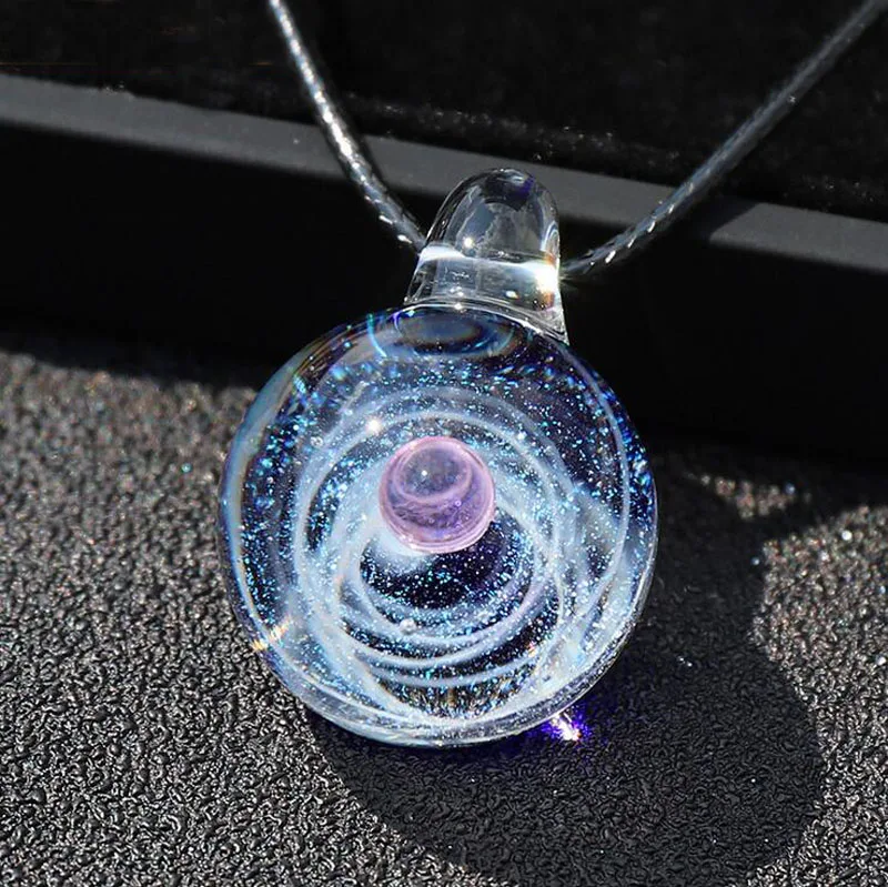 

2020 Fashion Women Pendant Necklace Handmade Glass Ball Space Moon Universe Necklace For Women Galaxy Solar System Jewelry Gift