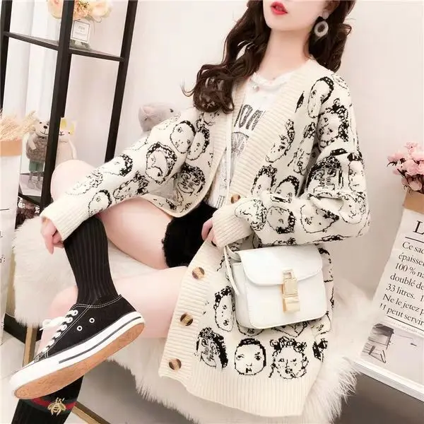 

2020 autumn winter Korean Style Single Breasted Cardigans Womens Sweaters V-Neck Long Sleeve Fashionable chic female Knitwear