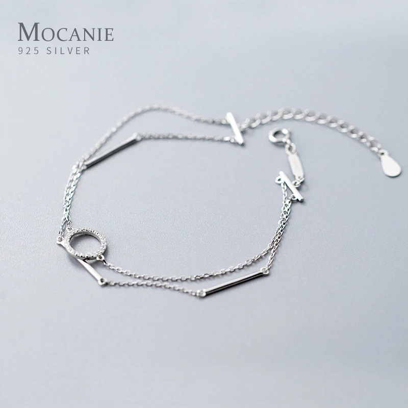 

Mocanie Shining Clear CZ Round Stick Bracelet for Women Fashion 925 Sterling Silver Geometric Bangle Fine Jewelry Student Gift