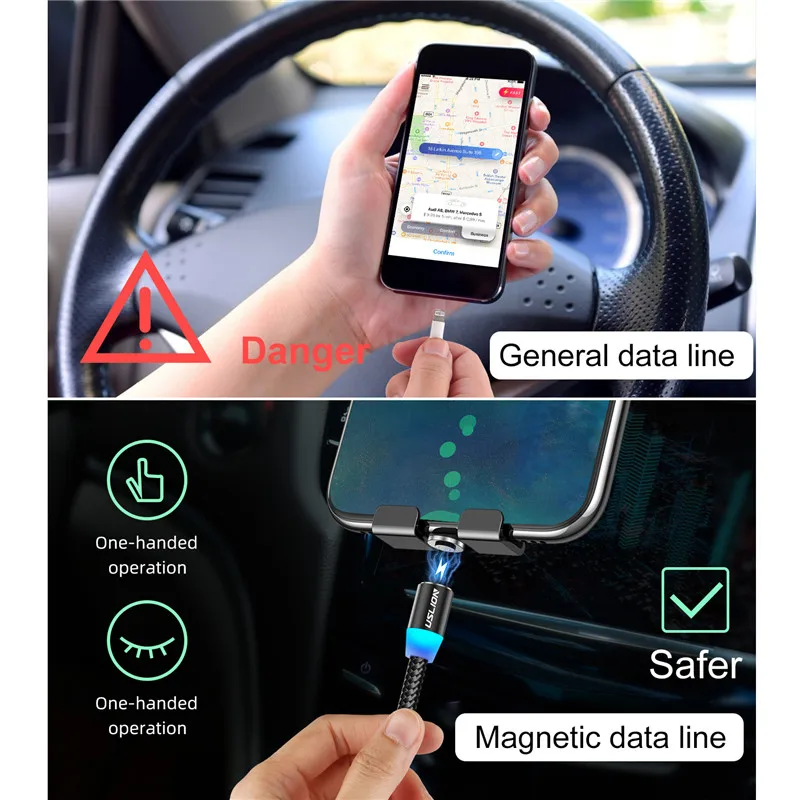 USLION 1M 3A Fast Charging Magnetic USB Micro Cable Type C Cable LED Phone Wire Type-C Magnet Charger For Iphone XS 7 XR Samsung