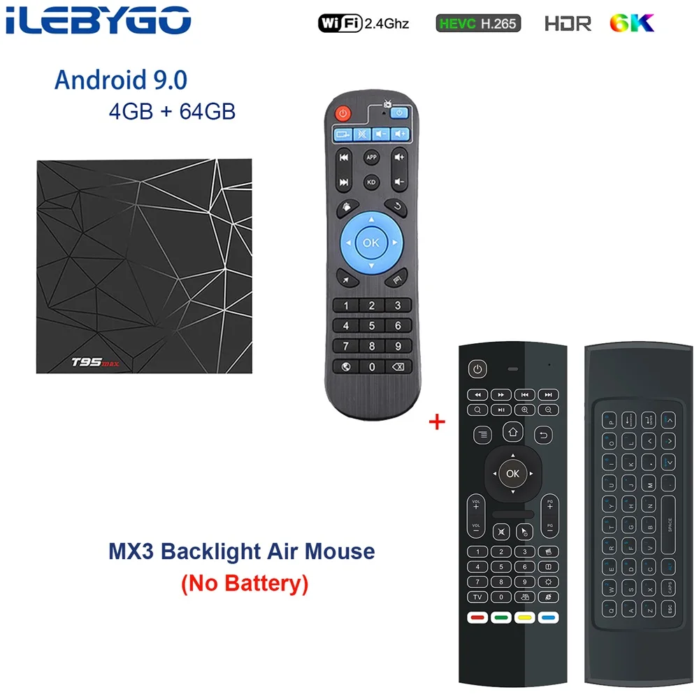4GB64GB-MX3 ILebygo T95 MAX Android 9,0 Smart ТВ BOX Allwinner H6 4 ядра 4 Гб Оперативная память 64 Гб Встроенная память H.265 HD 2,4G Wi-Fi YouTube 6 K Декодер каналов кабельного телевидения - Цвет: 4GB64GB-MX3