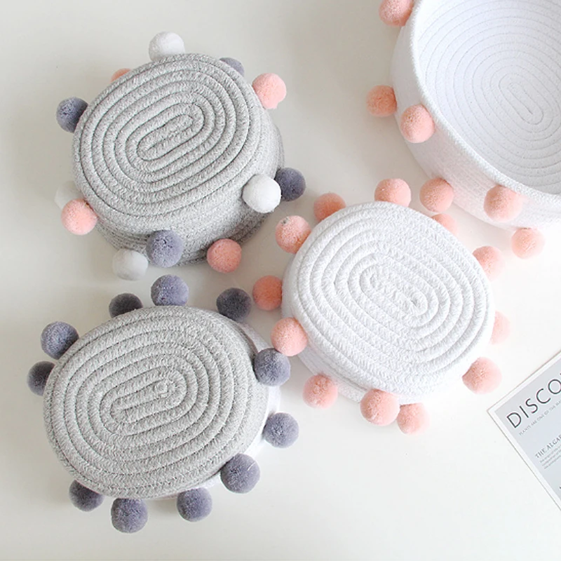 INS хлопковая веревка с помпонами тканые корзины Детские коробки для хранения