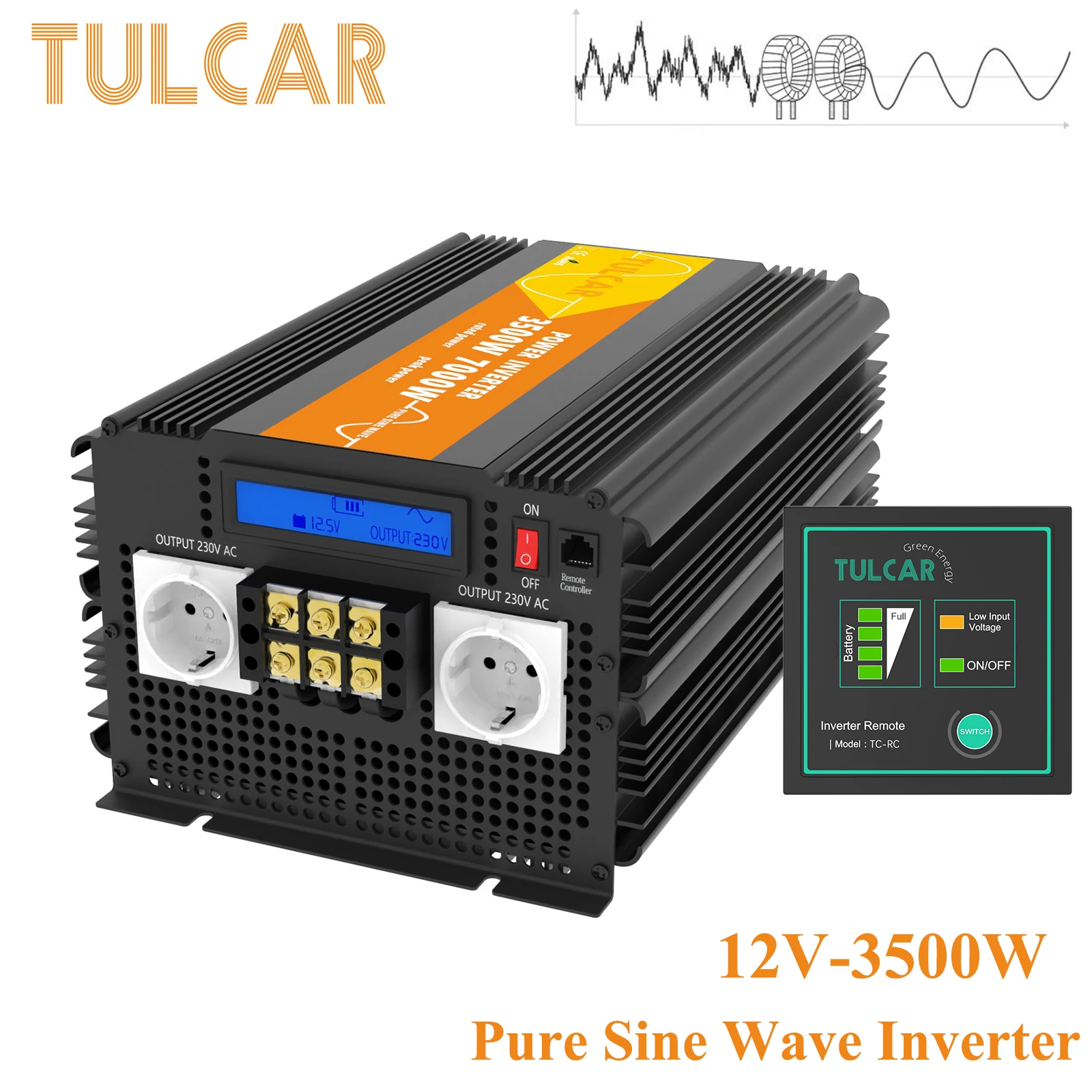 3500W 7000W TULCAR Чистая синусоида источник питания ЖК дисплей DC 12V AC 220V 230V решетки
