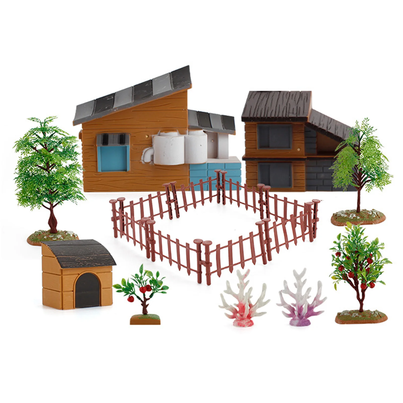 

Simulation Creative Farm Micro Landscape DIY Fruit Tree Animal Fence House Sand Table Model Assembly Ornament Toys