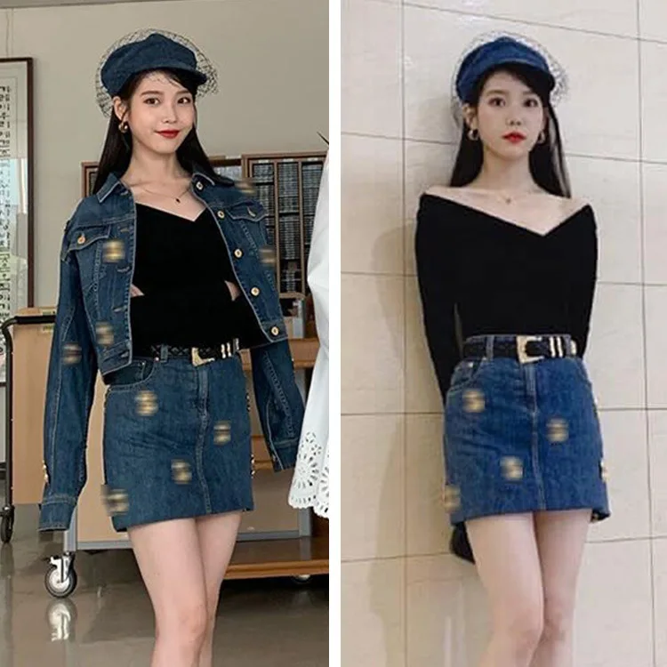 Kpop IU Lee Ji Eun новая уличная мода синие джинсовые куртки с длинным рукавом Короткое