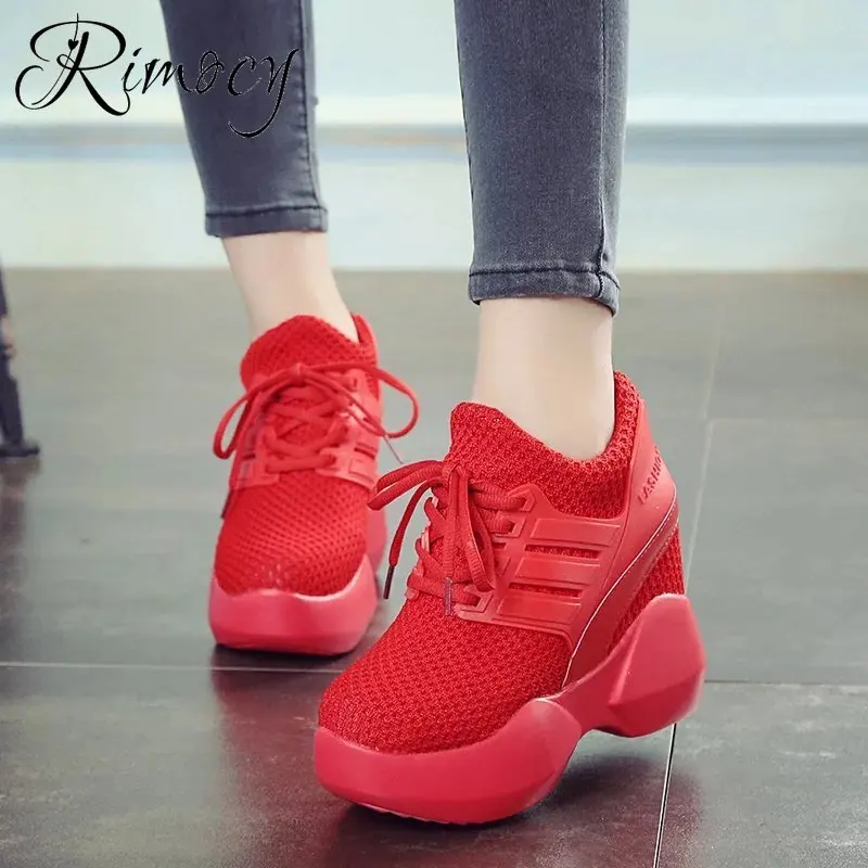 Женские кроссовки на платформе Rimocy повседневные сетчатые красного цвета