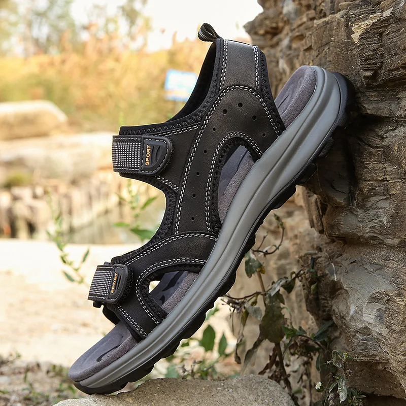 

Hot Sale Summer Men's Sandals Outdoor Beach Slippers Genuine Leather Breathable Cool Men Sandalia Handmade Male Casual Sandal