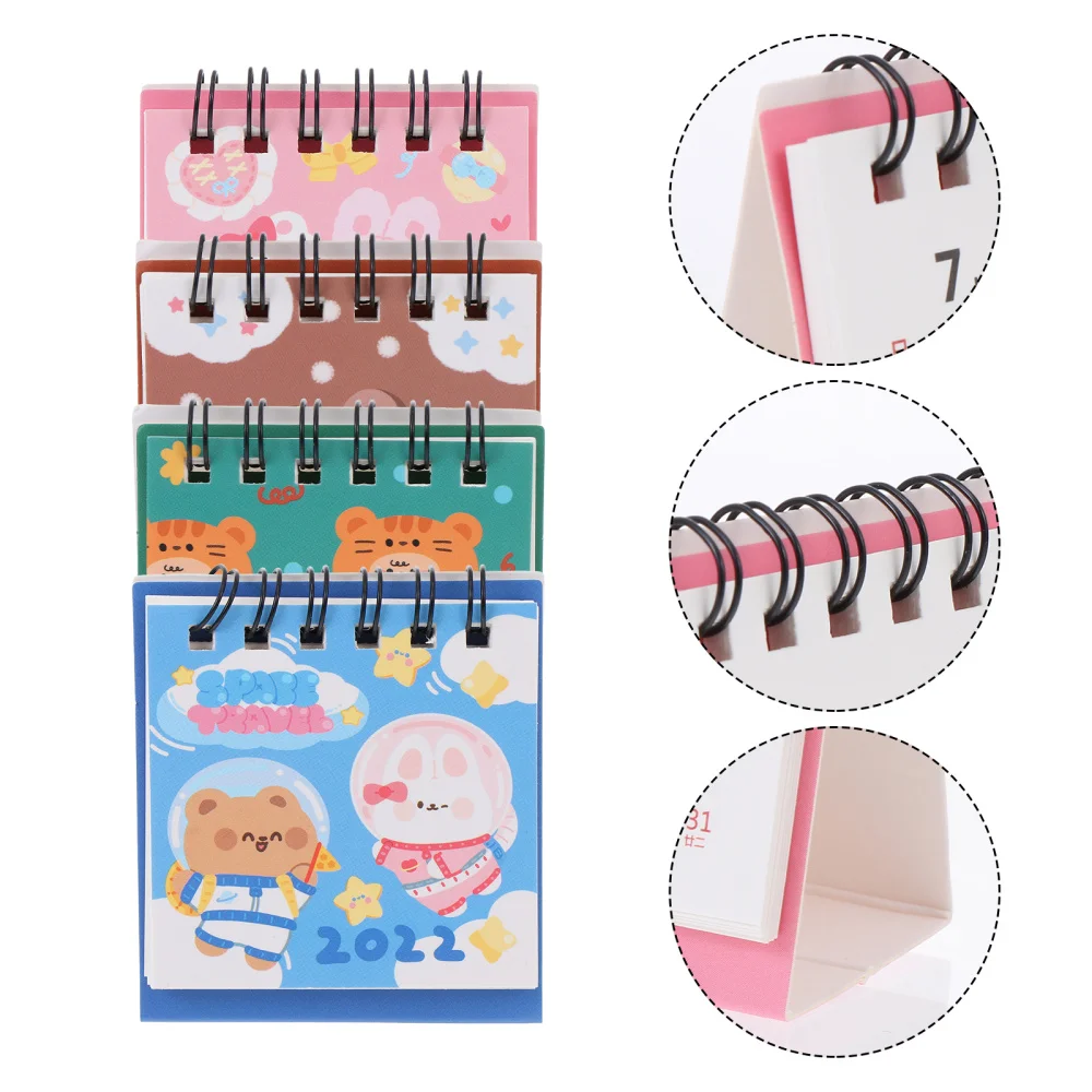 

4Pcs Desktop Calendars Portable 2022 Desktop Cartoon Calendars (Assorted Color)