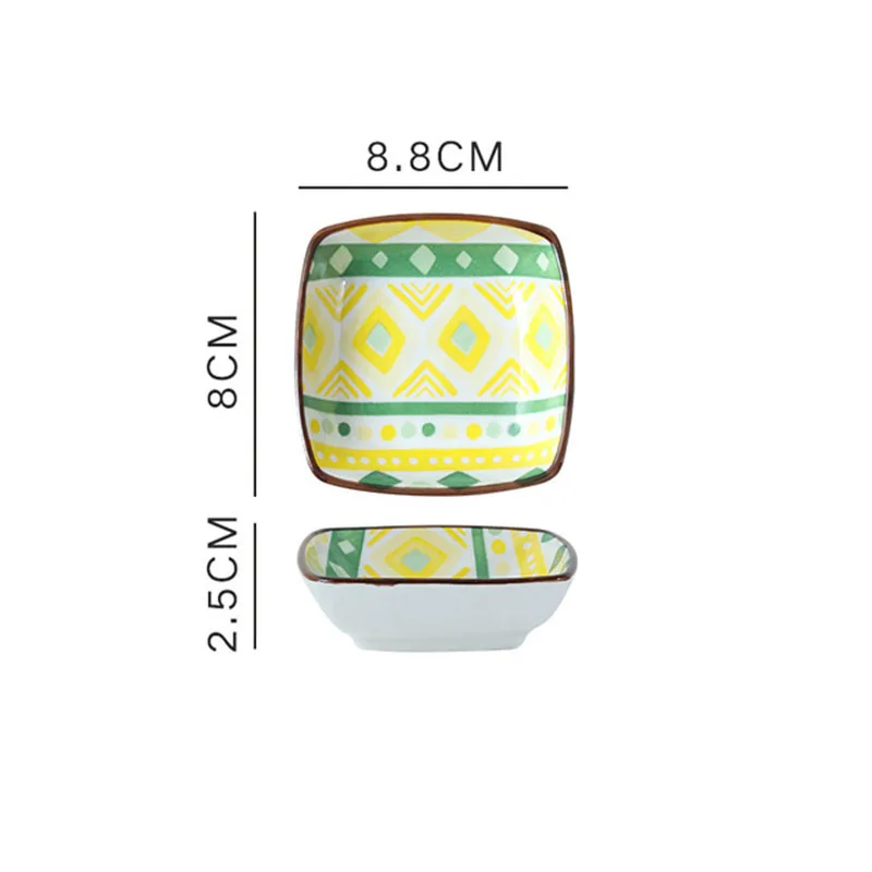 

2pcs/set Bohemian Style Kitchen Seasoning Dish Ceramic Sauce Dish Snack Plate Kitchen Dinnerware Tableware Plate