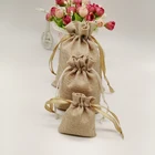Льняной мешок на шнурке из джута, ювелирные изделия для рождественской вечеринки, мешочек для подарков, 10 шт.
