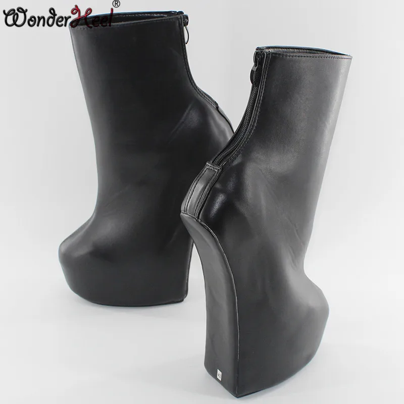 Ботильоны Wonderheel черные матовые на молнии сзади модные Фетиш-сапоги платформе с