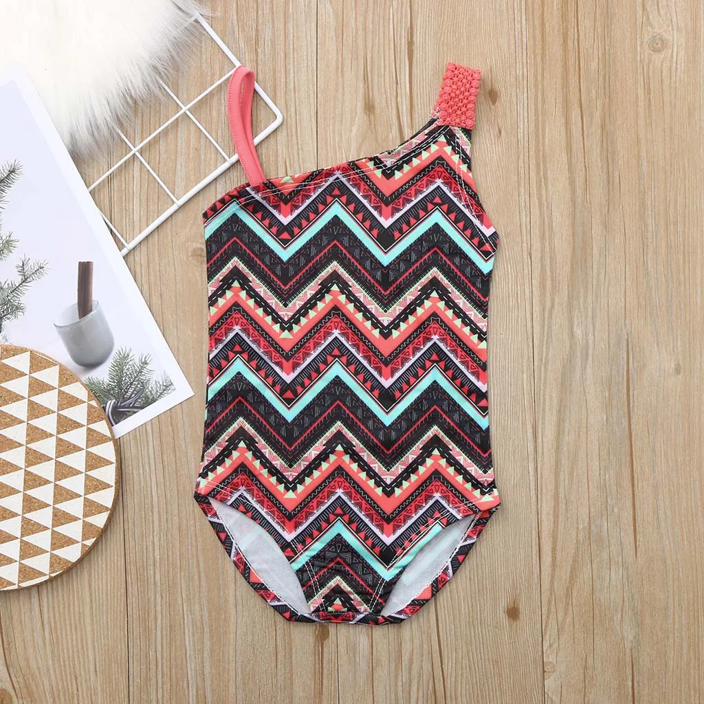 Детский купальник с открытыми плечами и цветочным рисунком для девочек без