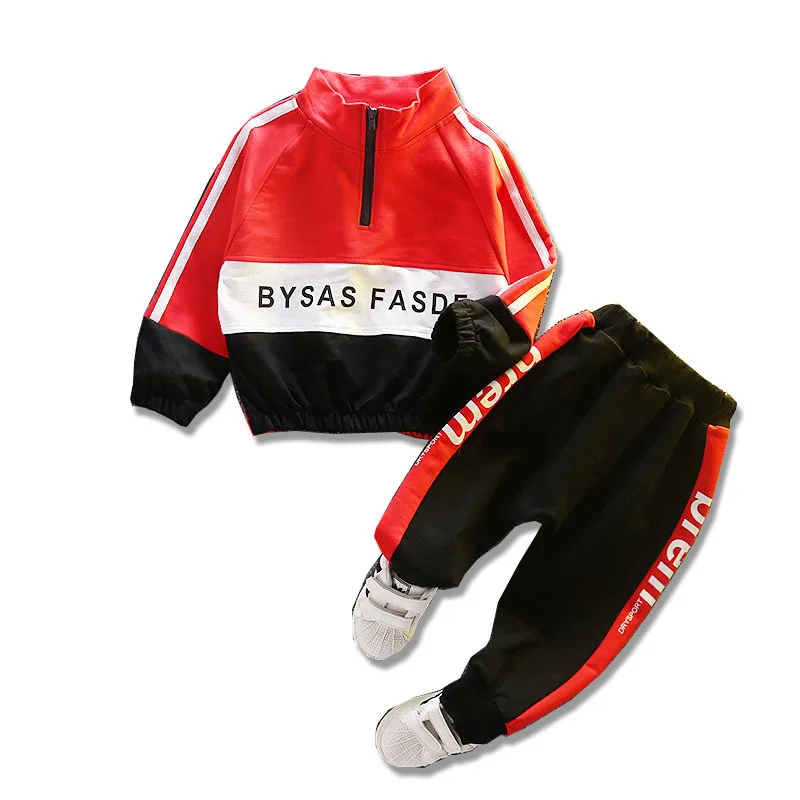 2019 Autumn New 0-4 Year Children Casual Clothing Baby Boy Spell Color Letter Print Long Sleeve Stripe Sports Suit | Детская одежда и