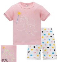 2021 noctilucent pattern kids clothes baby grils short sleeve cotton pajamas pjs childrens sleepwear pyjamas pijamas sets