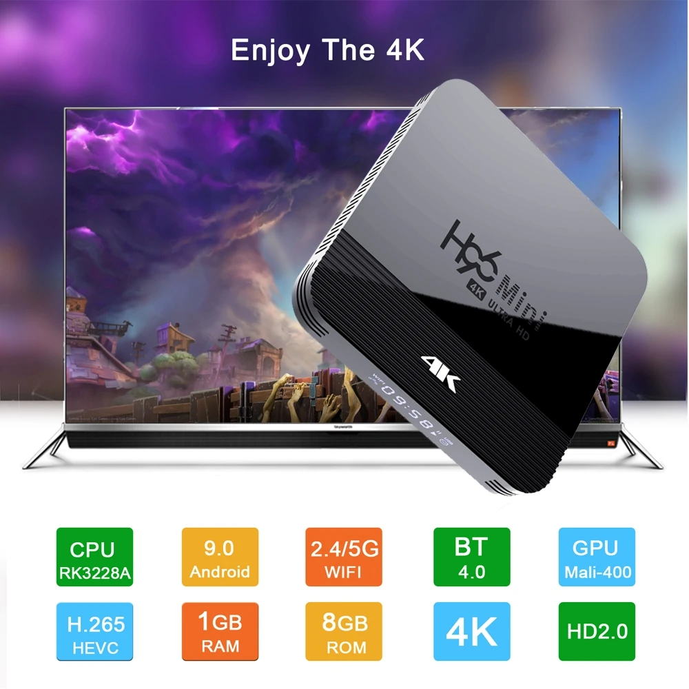 Мини ТВ приставка H96 MIni h8 на Android RK3228A 4K 2 ГБ 16 HDR Wi Fi 4G/5G Google Voice Netflix Youtube paly h96