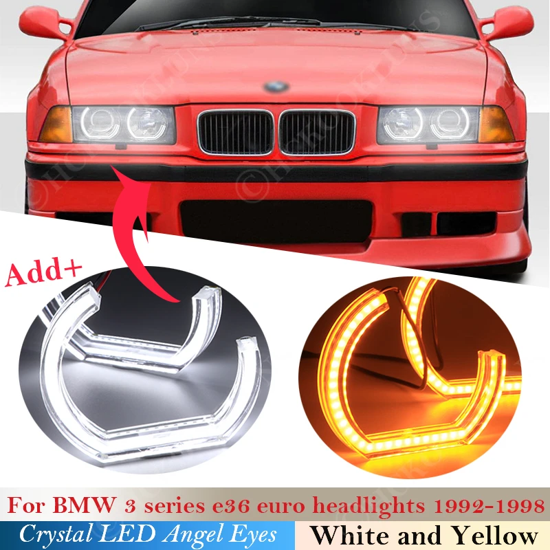 

Crystal LED Angel Eyes DTM Style Halo Rings Light kits For BMW 3 Series E36 1992 ~1998 Euro headlights Turning Signal 1997 1996