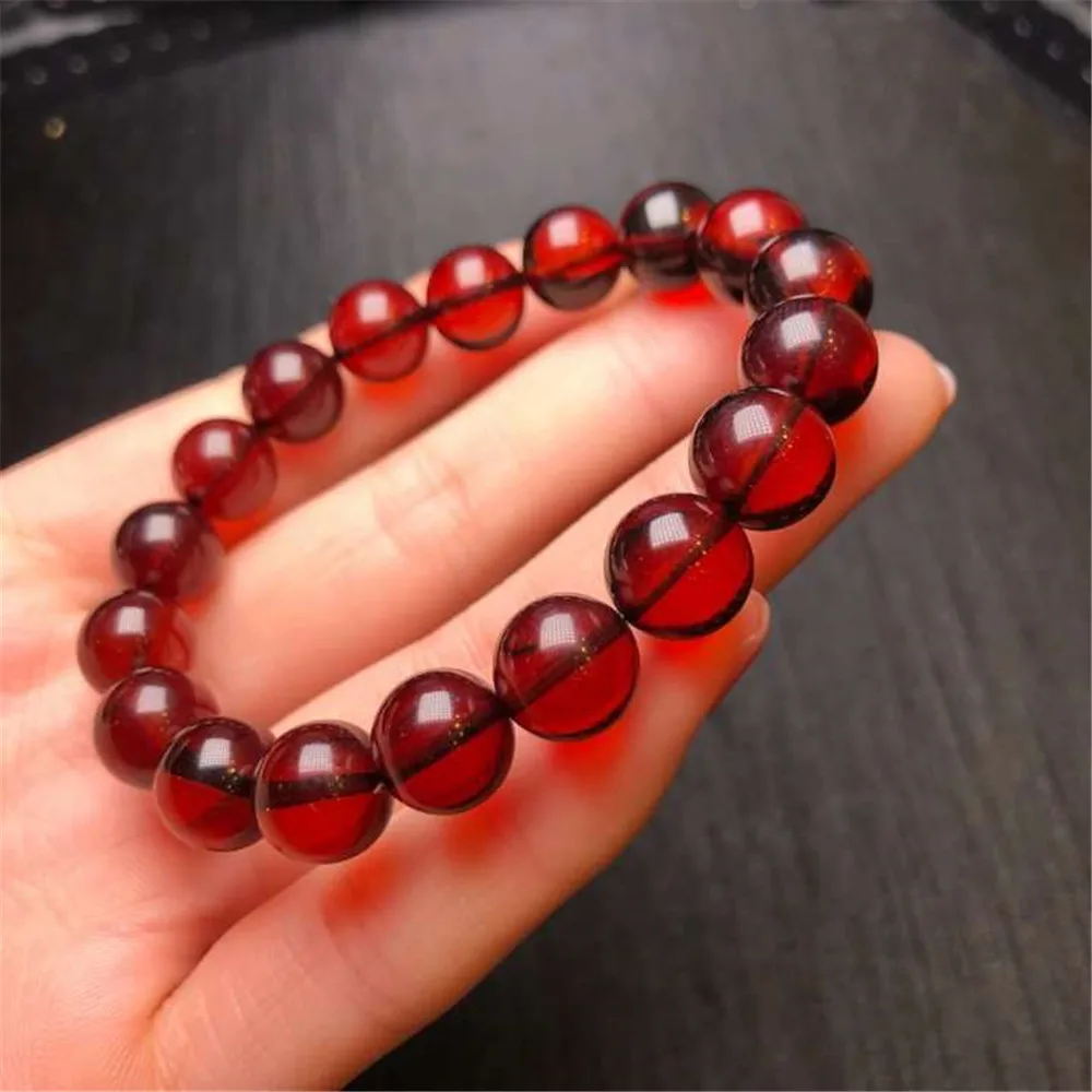 

12mm Natural Amber Bracelet For Women Men Luck Healing Gift Blood Red Round Beads Gemstone Reiki Stone Strands AAAAA Certificate