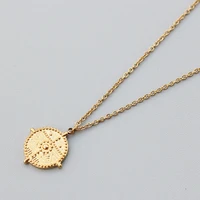 trendy carved gold pendant necklace for women girls stainless steel simple round chain goddess worship celebrity medal jewelry