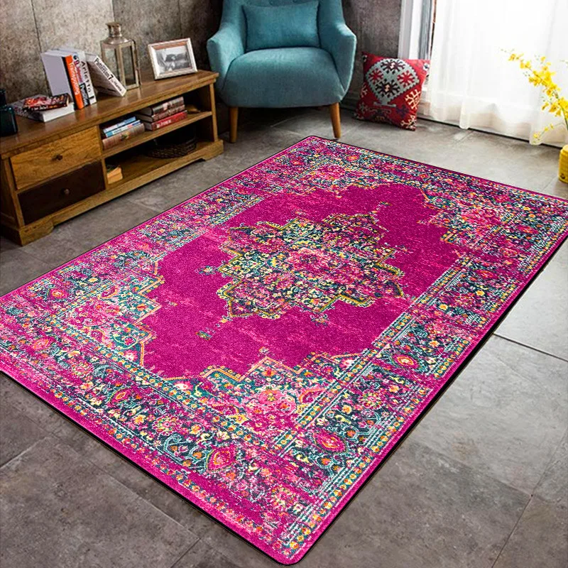 

Retro Purple Rugs Persian Ethnic-Style Living Room Bedroom Geometric Carpet Kitchen Bathroom Floor Mat Bed Blanket