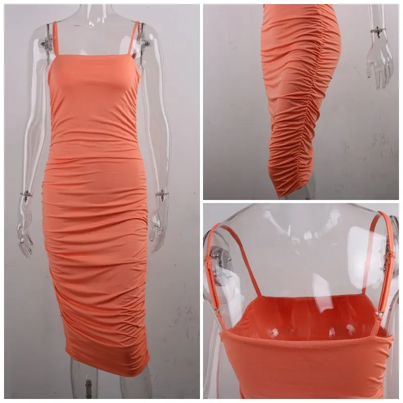 

Nadafair Spaghetti Strap Tight Bodycon Dress Ruched Sexy Midi Dress Summer White Tube Party Dresses Women Club Two Layers