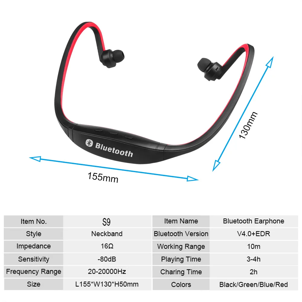 kebidu Universal S9 Sport Wireless Bluetooth 4.1 Stereo Earphone Running Headphone Studio Music Headset with Microphone | Электроника