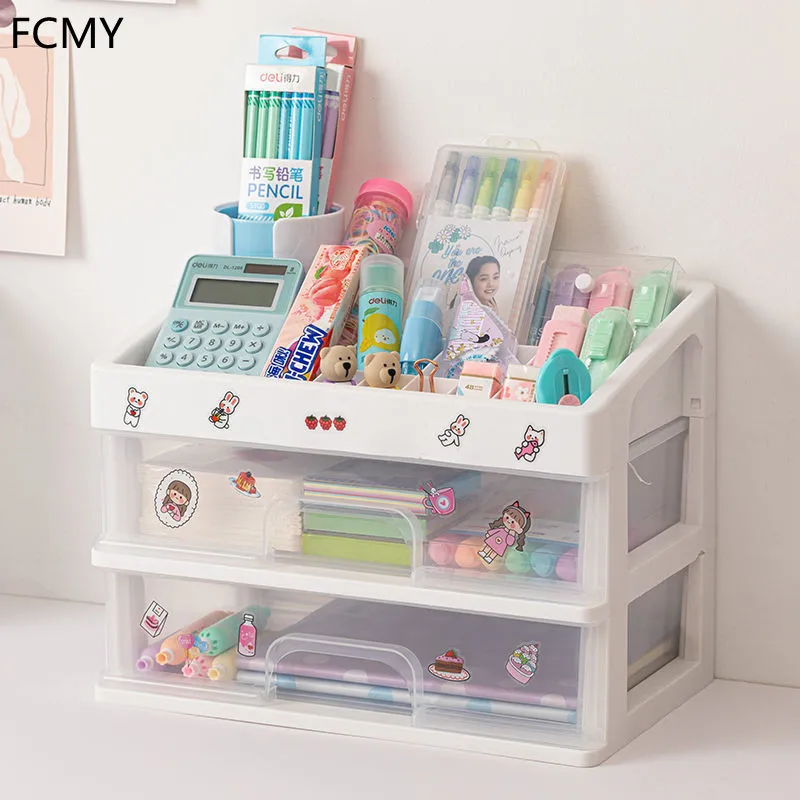 

Transparent Large Capacity Drawer Type Desktop Storage Box Plastic Notebook Cosmetic Lipstick Shelf School Office Stationery