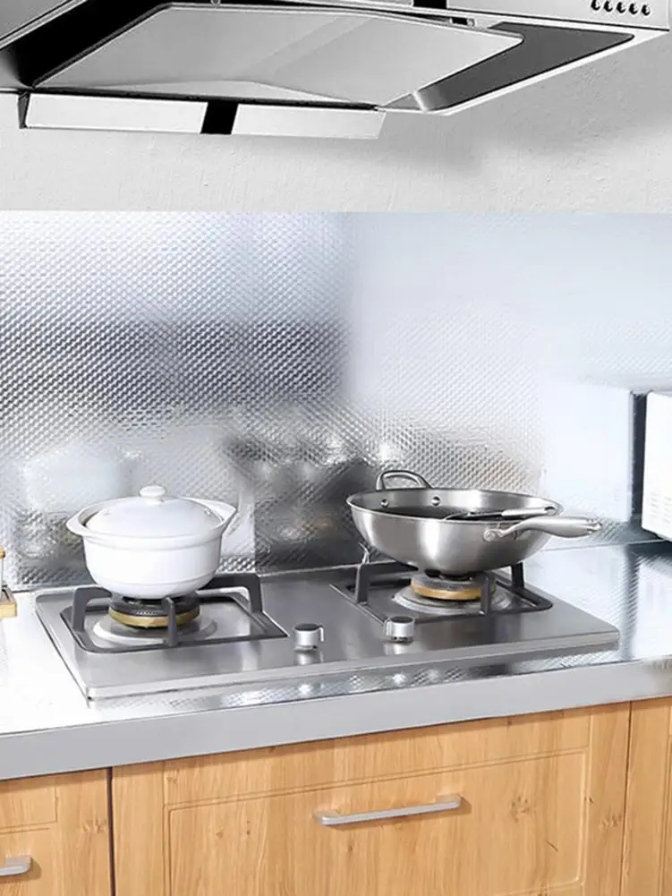 

Kitchen Backsplash Stickers Wallpaper Self Adhesive Kitchen Aluminum Foil Sticker Oil Proof Waterproof Kitchen Stove Sticker
