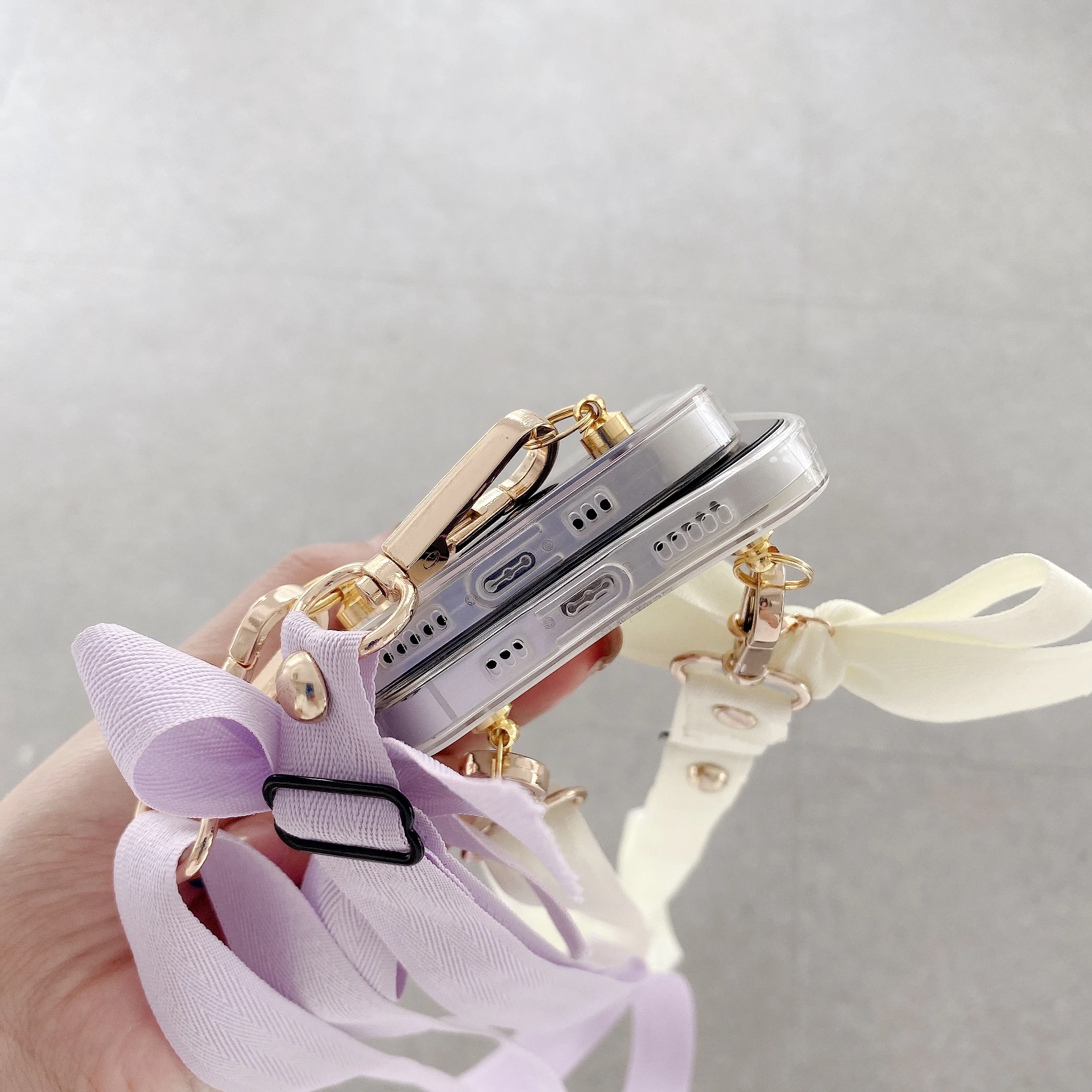 

Luxury Lanyard Rendering Phone Case For iPhone 11 12 XS Pro Max XR X 7 8 Plus Soft Clear With Bowknot Hanging rope Necklace Cord