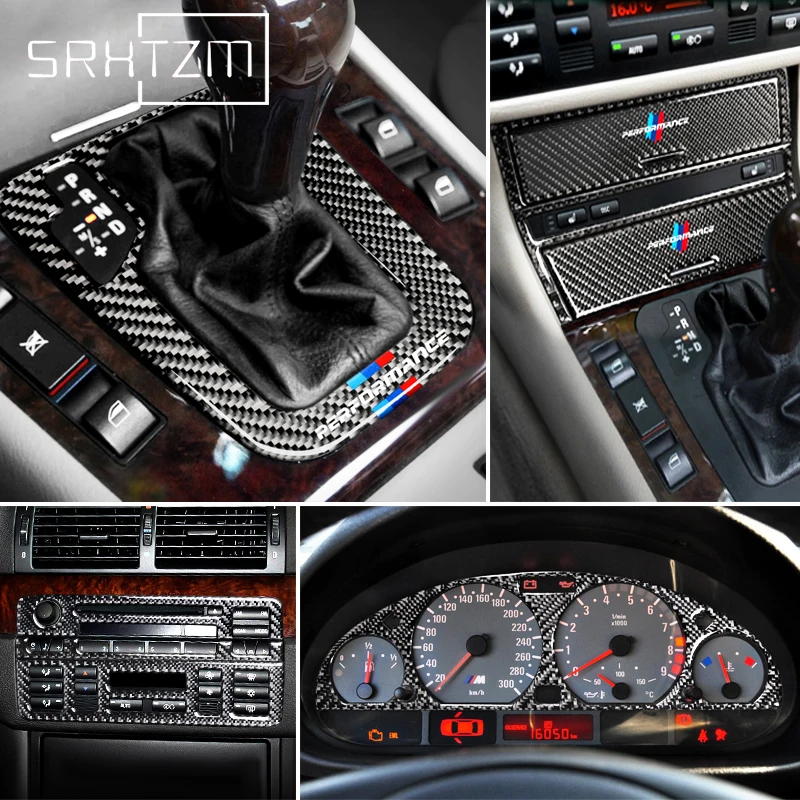 

Carbon Fiber Interior Car Stickers Central Control CD Panel Gear Cover Trim Lamp Eyebrows Decals For BMW E46 1998-2004 3 Series