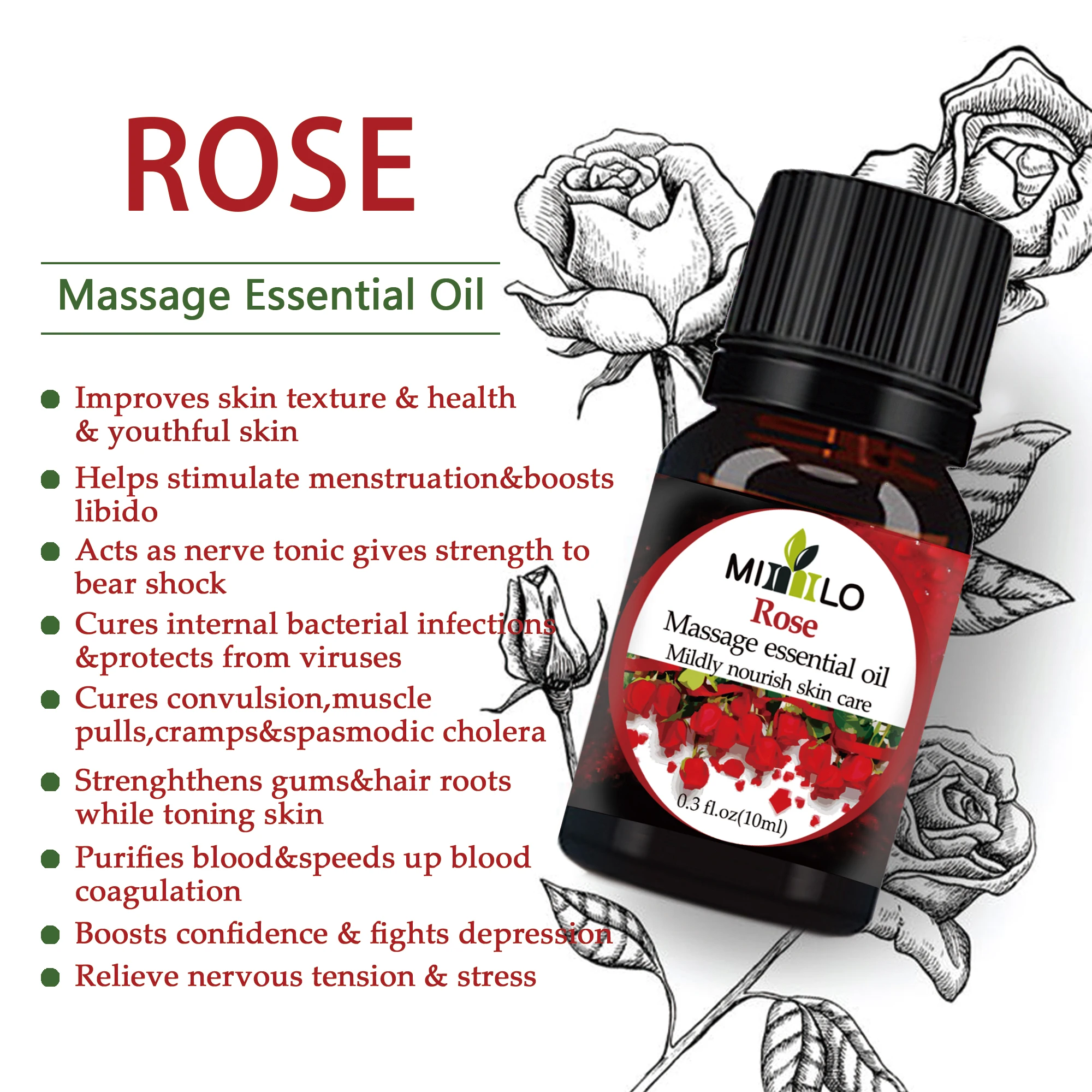 100% чистое натуральное эфирное масло розы помогает стимуляции менструации